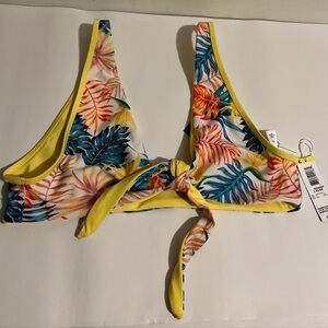 NWT Joe Boxer Yellow Reversible Front Tie Bikini Top XL Mix & Match Tropical